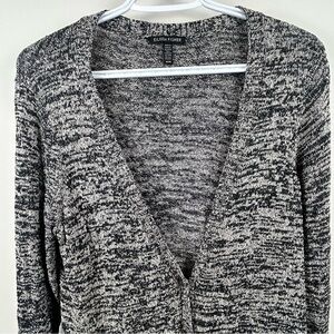 Eileen Fisher Long Open Cardigan Silk Blend Black Gray Marled Duster Sweater Med